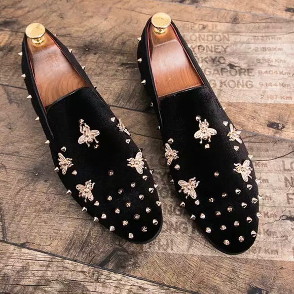 Shoes Hp Mens Black Bee Velvet Loafers Nwot Poshmark
